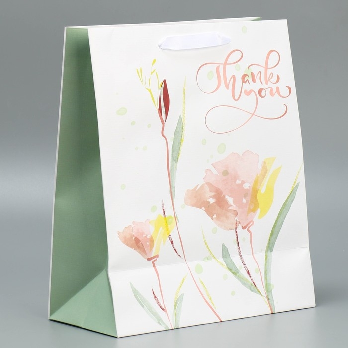 Пакет подарочный ламинированный, упаковка, «Спасибо», 25.4 х 30.5 х 12.7 см