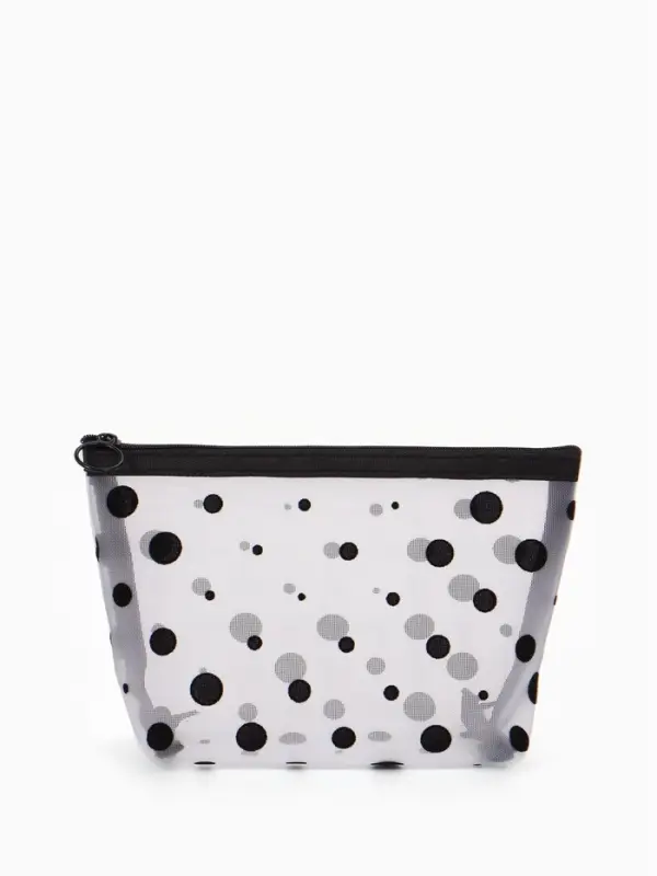 Косметичка DOTs, с рисунком, сетка, на молнии, белая