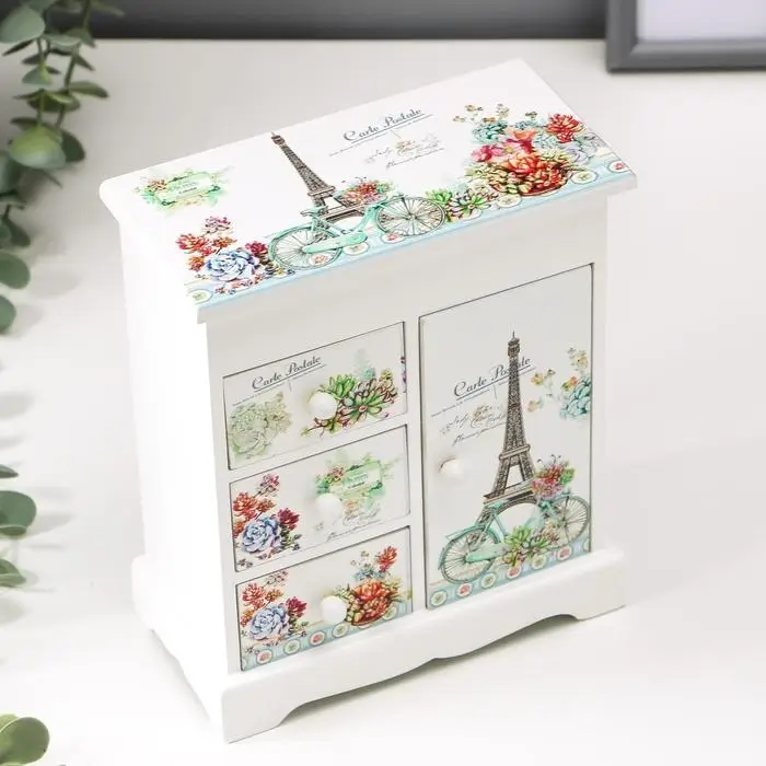 Шкатулка дерево  Шкатулка дерево "Велосипед с цветами у Эйфелевой башни" 18,5х16х8 см