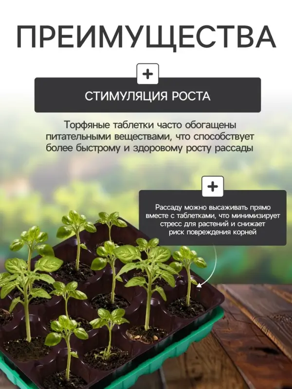 Набор для рассады: торфяная таблетка d=4.1 см, 12 шт., кассета на 12 ячеек по 40 мл, поддон 20.5&times;17 см, зелёный, пластик, Экоторф