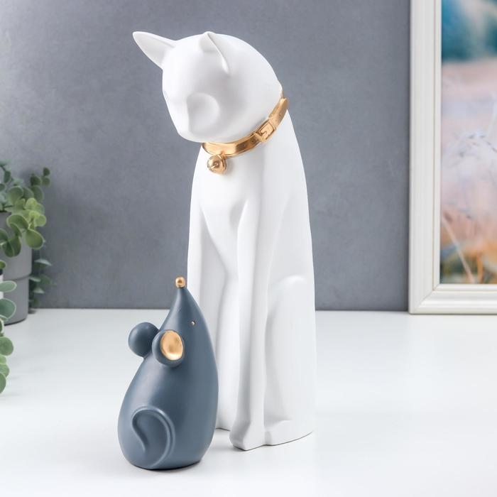 Сувенир полистоун Сувенир полистоун "Кошки-мышки" бело-серый набор 2 шт 14х7х8 см 31х9х10 см