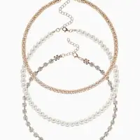 Чокеры &laquo;Стиль&raquo;, набор 3 шт. бусины №8, со стразами, тянется, 35 + удлинитель 5 см, белый в золоте