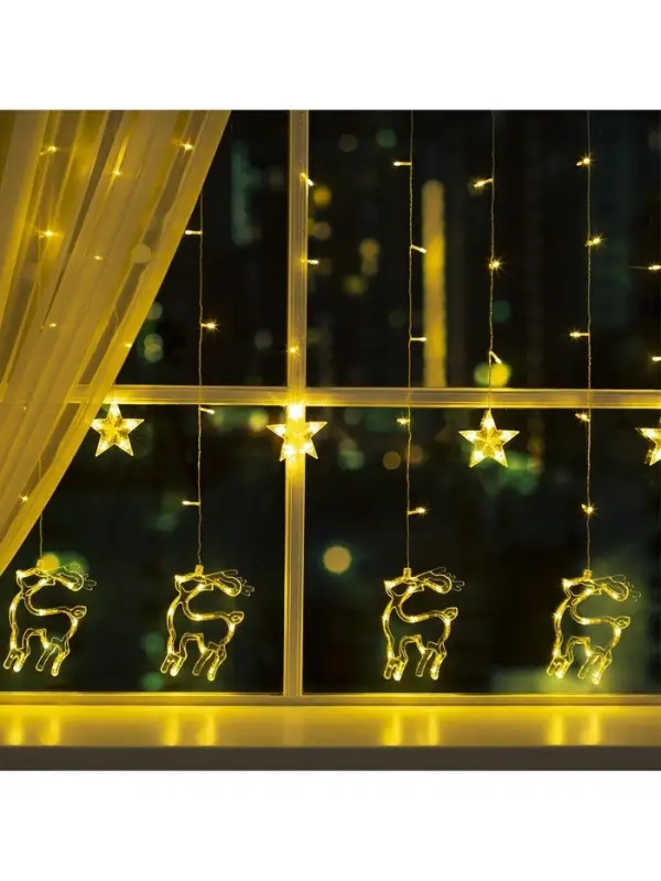 Гирлянда &laquo;Бахрома&raquo; 2.4&times;0.9 м с насадками &laquo;Олень&raquo;, IP20, прозрачная нить, 138 LED, свечение тёплое белое, 8 режимов, 220 В