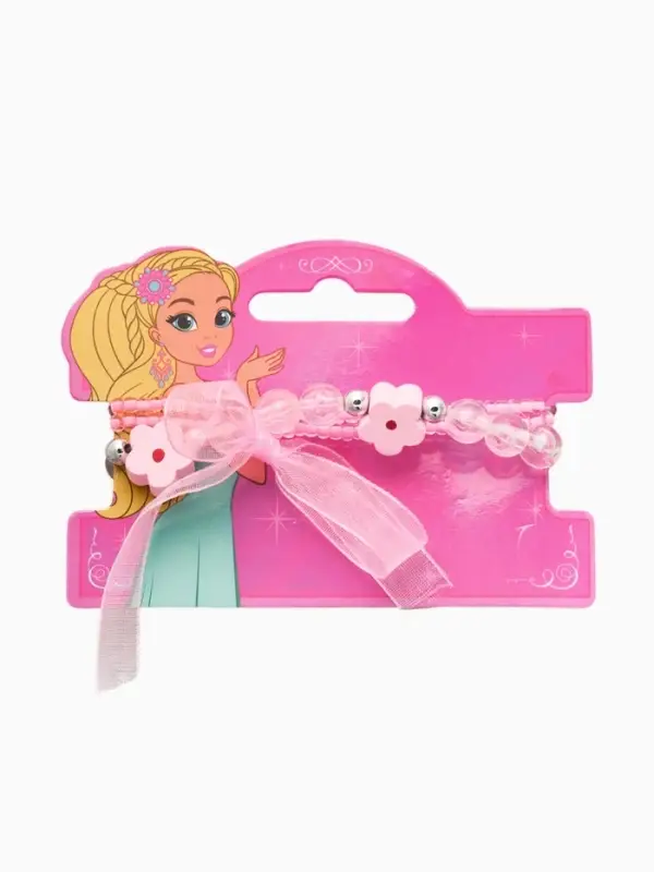 Набор детских браслетов 3 шт. &laquo;Выбражулька&raquo; с бантом, цветок, d=6 см бело-розовый