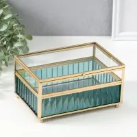 Шкатулка стекло с металлическим каркасом  "Линии по низу" голубая 14х18х9,5 см