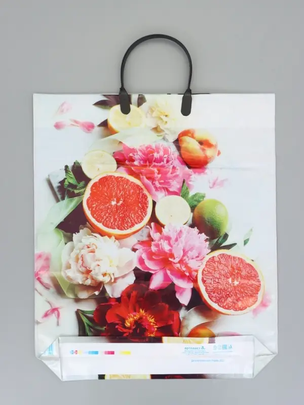 Пакет "Летний цитрус", полиэтиленовый с пластиковой ручкой, 38 х 45 + 3 см, 90 мкм
