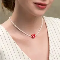 Чокер из бисера &laquo;Сердце&raquo;, L=45 см, белый, красный в золоте