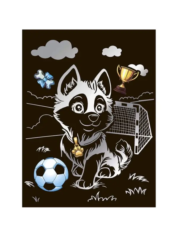 Гравюра 18*24 "Хаски-футболист" (серебро)  Гр-772
