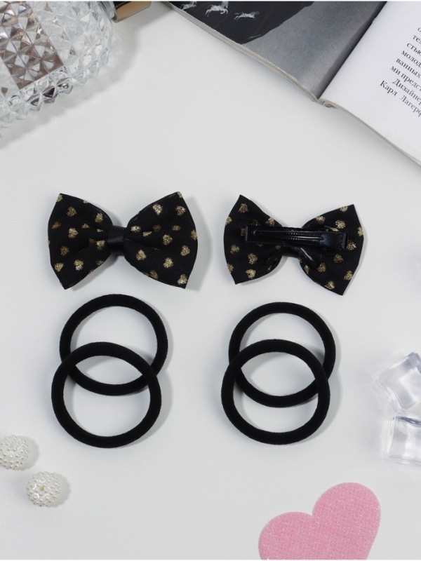 Набор для волос "Школьница галант" (4 резинки 3,5 см, 2 зажима 5,5 см) блестючки, чёрный