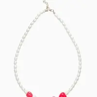 Бусы &laquo;Жемчуг и Сердца&raquo;, L=40 см, керамика, красные, белые