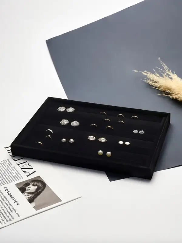 Подставка для колец &laquo;QF. Флок&raquo;, 7 полос, 35&times;24&times;3 см, чёрная