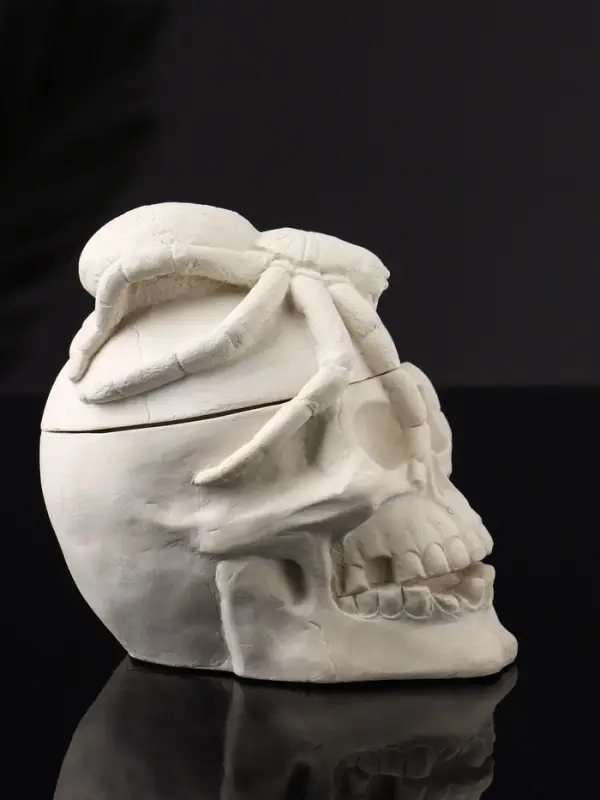 Шкатулка с крышкой "Череп" 10х9х8 см, натуральный, гипс