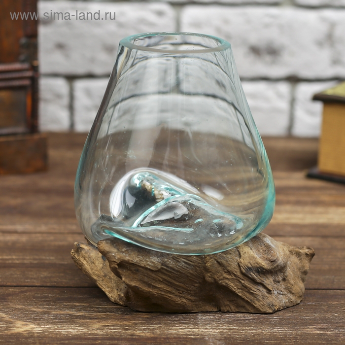 Вазон стекло на дереве  Вазон стекло на дереве "Низкая подставка" 13х13х15 см