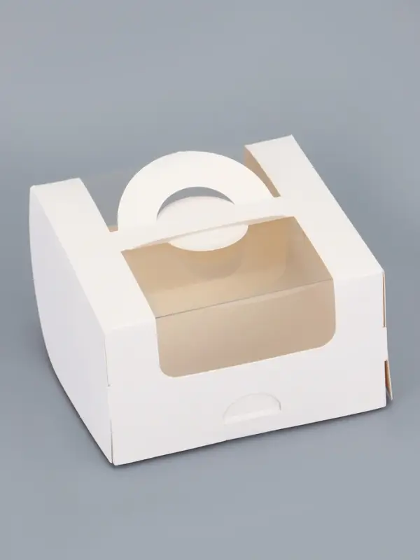 Коробка под бенто-торт с окном, белая, 14 х 14 х 8 см
