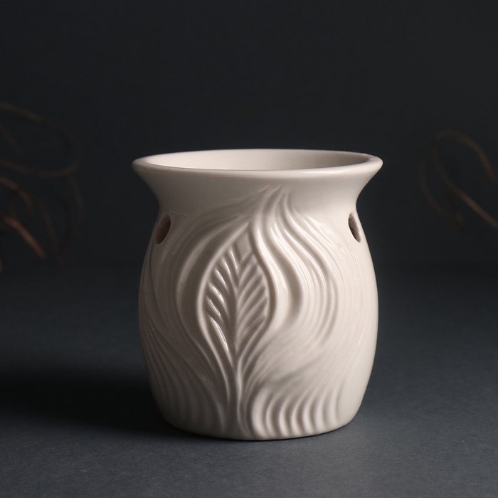 Аромалампа керамика  Аромалампа керамика "Линии из листвы" белый 8,9х8,9х9,3 см