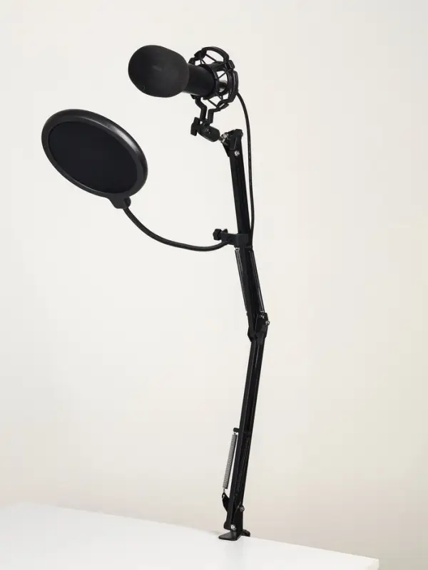 Микрофон конденсаторный Music Life золотой: кабель, ветрозащита, стойка