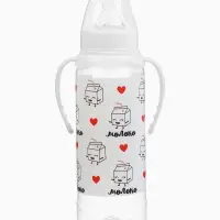 Бутылочка для кормления M&B &laquo;Люблю молоко&raquo;, классическое горло, с ручками, от 3 мес., 250 мл., белый