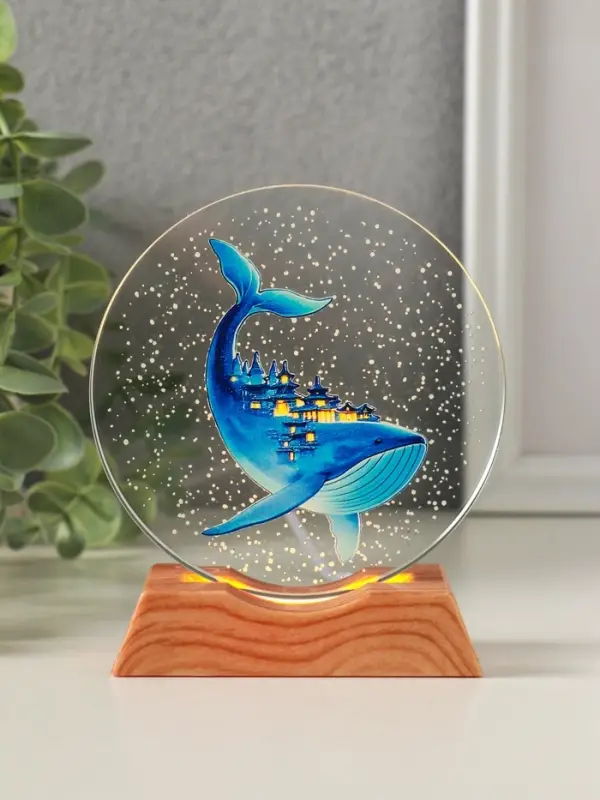 Сувенир стекло свет Сувенир стекло свет "Диск. Кит" 5хLED d=10 см, USB, цветной 10х4х11,4 см