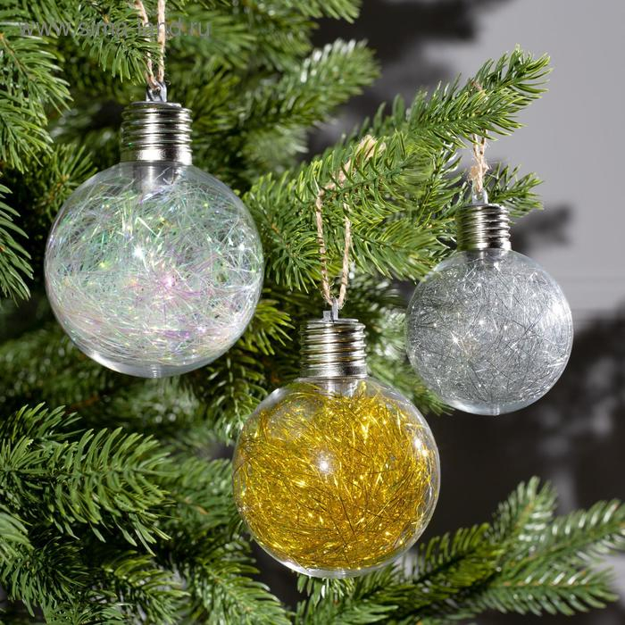 Набор ёлочных шаров «Мишура цветная тёплая» 3 шт., батарейки, 5 LED, свечение белое Набор ёлочных шаров «Мишура цветная тёплая» 3 шт., батарейки, 5 LED, свечение белое