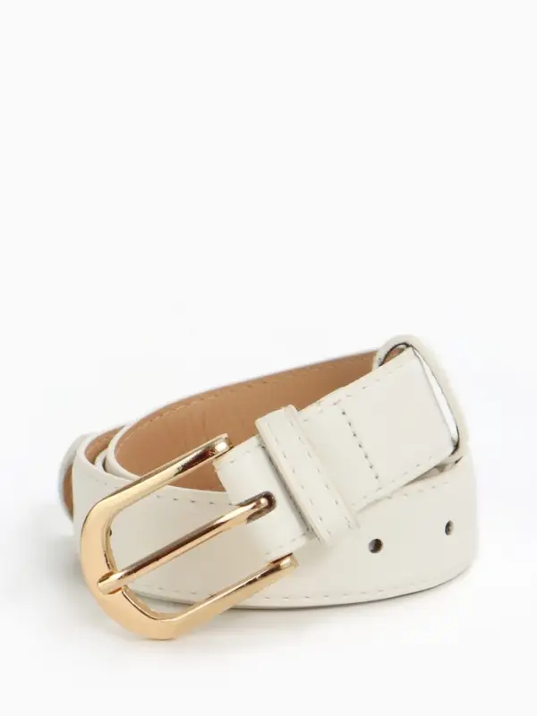 Ремень женский, 110&times;2.8 см, классическая пряжка металл, золотистая, белый