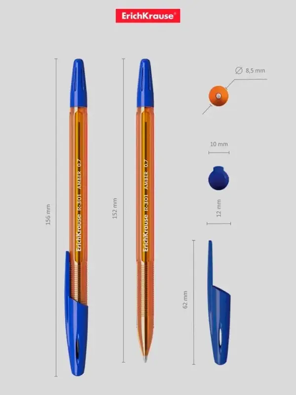 Ручка шариковая ErichKrause R-301 Amber Stick, узел 1.0 мм, чернила синие, длина линии письма 1000 метров Ручка шариковая ErichKrause R-301 Amber Stick, узел 1.0 мм, чернила синие, длина линии письма 1000 метров