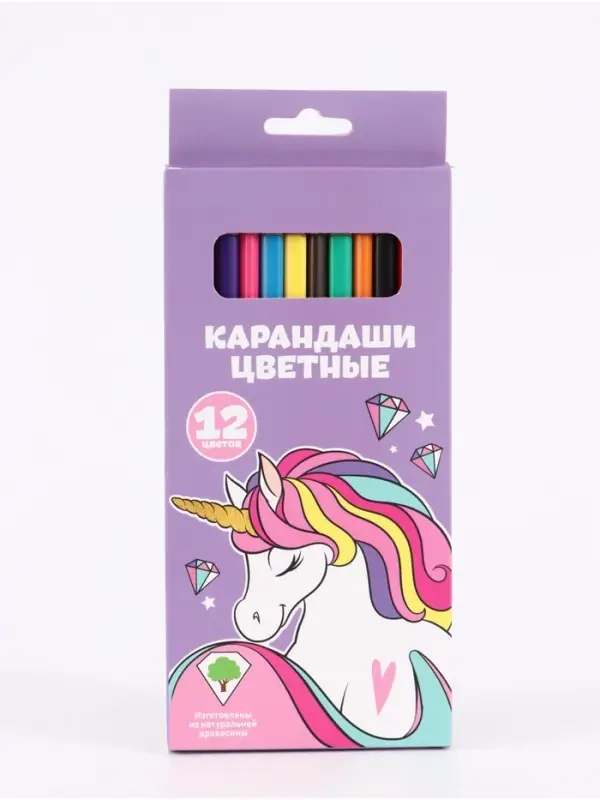 Цветные карандаши 12 цветов, &laquo;Единорог&raquo;, Минни Маус