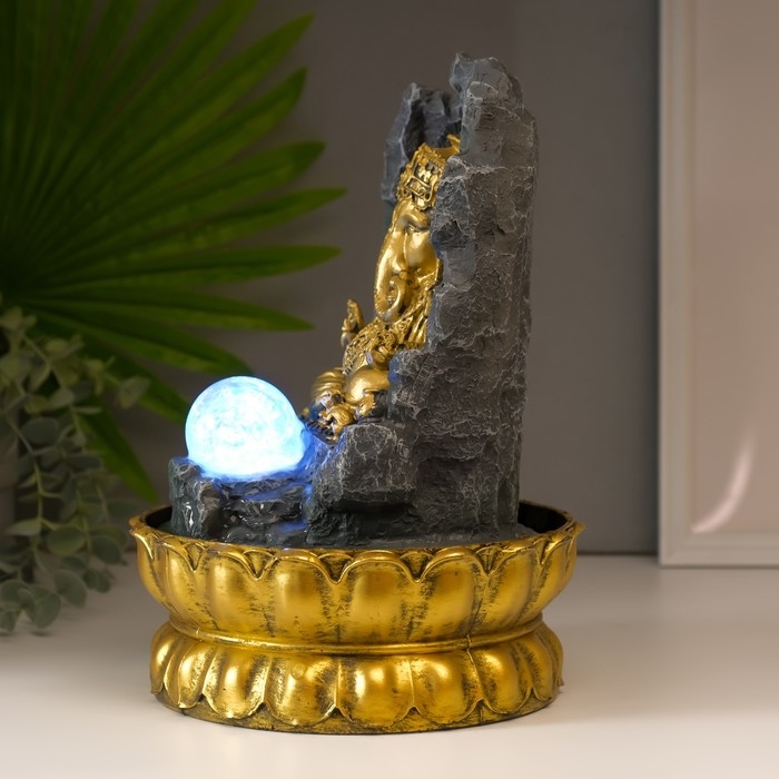 Фонтан настольный от сети, подсветка Фонтан настольный от сети, подсветка "Ганеша в скале" 28х20х20 см