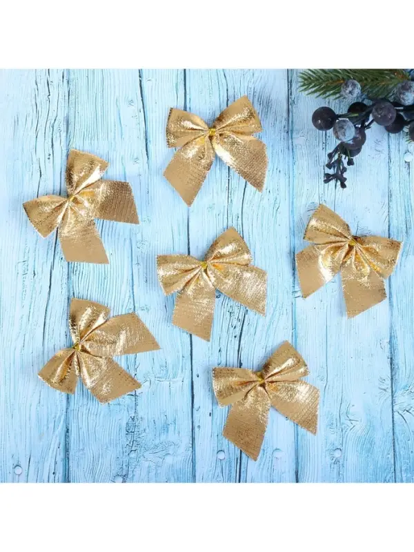 Ёлочные игрушки 12 шт. &laquo;Зимнее волшебство. Бантик&raquo; пластик, 5 см, золото