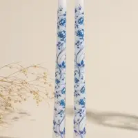 Набор свечей античных, 2,2х25 см, 2 шт "Пионы" сине-белые 8х28х2,3 см