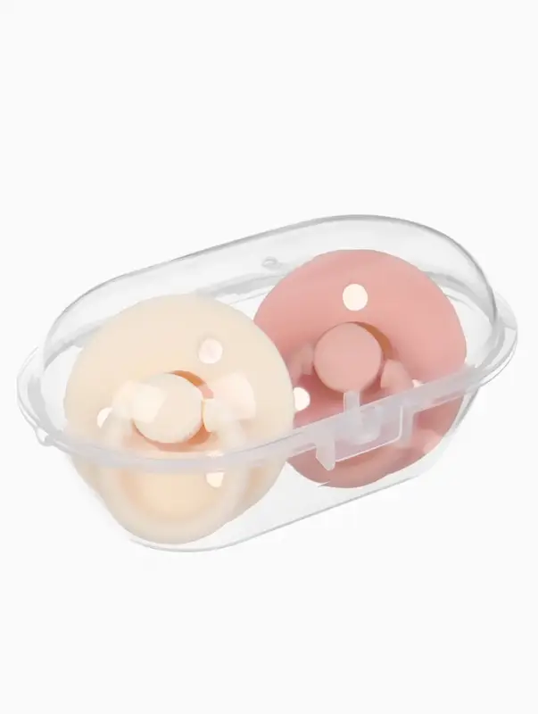 Набор классических пустышек, 2 шт., латекс, персиковый/айвори, в контейнере, от 0 мес., M&B Набор классических пустышек, 2 шт., латекс, персиковый/айвори, в контейнере, от 0 мес., M&B