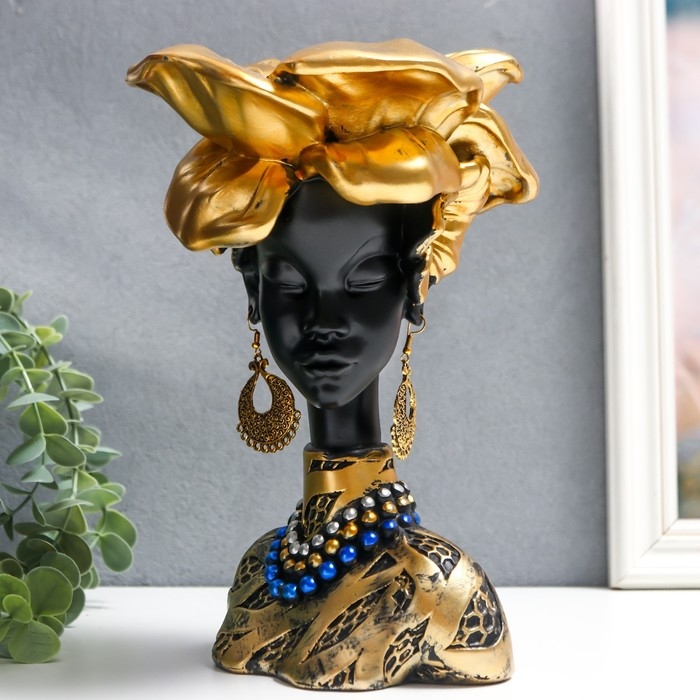 Сувенир полистоун бюст подставка Сувенир полистоун бюст подставка "Девушка из Африки" чёрный с золотом 23х15х15 см