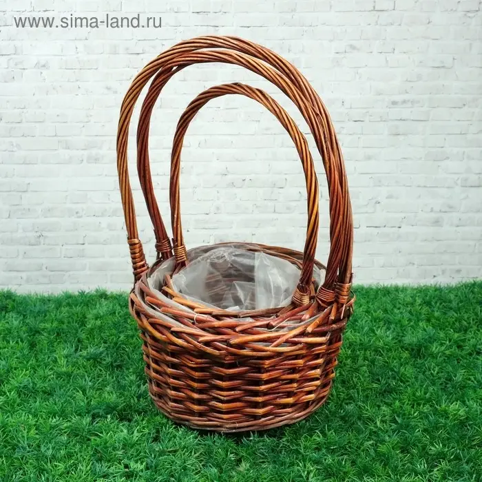 Набор корзин &laquo;Плетёнка&raquo;, темно-коричневый, 3 шт, 28&times;14/45, 24&times;13/41, 19&times;11/37 см, ива