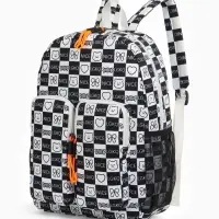 Рюкзак школьный на молнии, с карманами, в клетку, размер 30&times;14&times;43 см, чёрный
