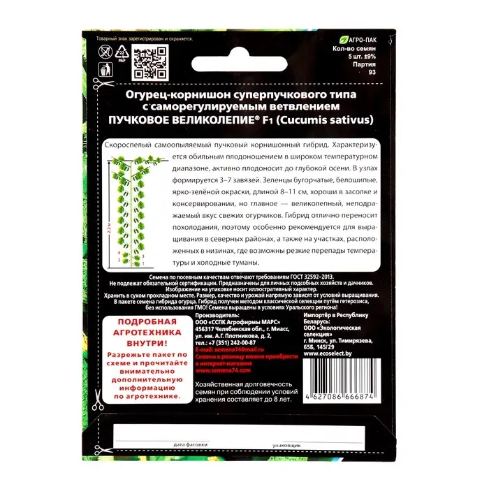 Семена огурец &laquo;Само совершенство F1&raquo; супербукетный тип, партенокарпический, 5 шт.