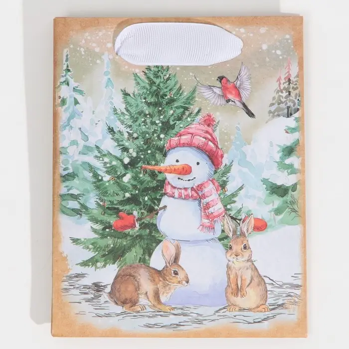 Пакет подарочный новогодний крафтовый «Заснеженный лес», S 12 х 15 х 5.5 см