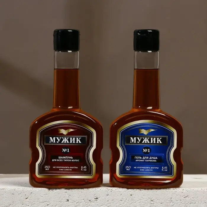 Подарочный набор косметики «Больших побед!», гель для душа и шампунь для волос во флаконах коньяка, 2 х 250 мл, HARD LINE Подарочный набор косметики «Больших побед!», гель для душа и шампунь для волос во флаконах коньяка, 2 х 250 мл, HARD LINE