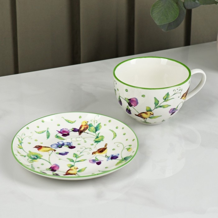 Сервиз фарфоровый чайный Доляна «Зелёный сад», 12 предметов: 6 чашек 220 мл, 6 блюдец d=13 см Сервиз фарфоровый чайный Доляна «Зелёный сад», 12 предметов: 6 чашек 220 мл, 6 блюдец d=13 см