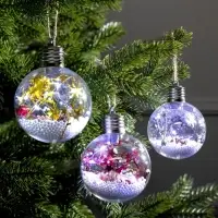 Набор ёлочных шаров &laquo;Мишура звёзды&raquo;, 3 шт., d=8 см, 5 LED, от батареек, свечение белое