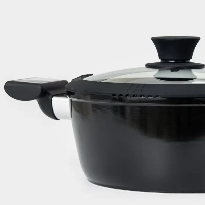 Крышка Magistro, d=20 см, со сливом, с силиконовым ободком и ручкой, жаропрочное стекло