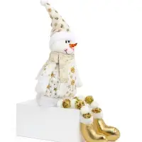 Игрушка мягкая &laquo;Снеговик в костюме со звёздами и в колпаке&raquo; 46&times;19 см, золотисто-белый