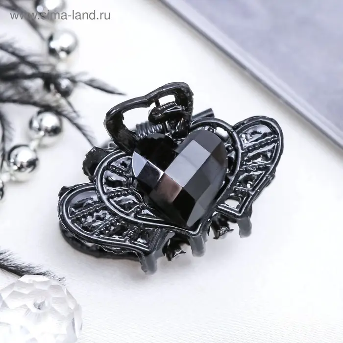 Крабик для волос &laquo;Чёрные кружева&raquo;, сердечко, 2.2 см, чёрный