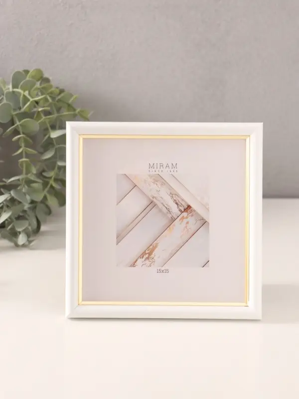 Фоторамка для фото 15&times;15 см &laquo;МИРАМ&raquo;, пластик, белый с золотом, (пластиковый экран)