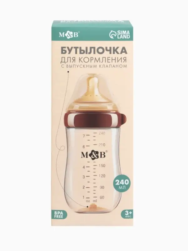 Бутылочка для кормления, антиколиковая, боросиликатное стекло, 240 мл M&B
