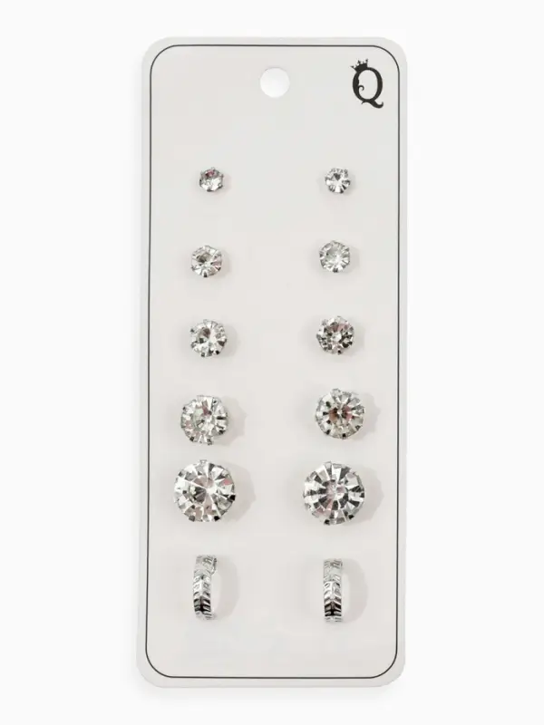 Серьги пусеты 6 пар &laquo;Романтика&raquo; круги, белые в серебре