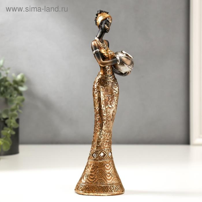 Сувенир полистоун  Сувенир полистоун "Африканка с кувшином, в платье с золотыми цветами" МИКС 26х7х5 см