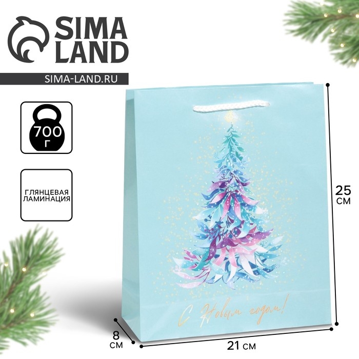 Пакет подарочный новогодний ламинированный «Ёлочка», ML 21 х 25 х 8 см