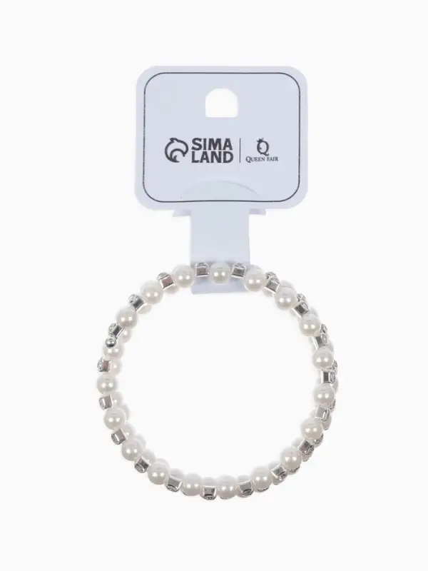 Браслет-пружинка &laquo;Жемчуг. Стразы&raquo;, d=6 см, шар № 6, белый в серебре