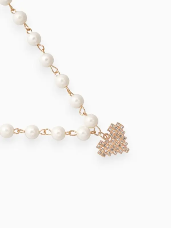 Колье с жемчугом &laquo;Сердце&raquo;, квадратное, шар №6, белое в золоте, L=40 см