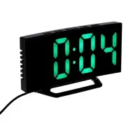 Часы-будильник электронные настольные, термометр, календарь, USB, 15*8 см, зеленые цифры