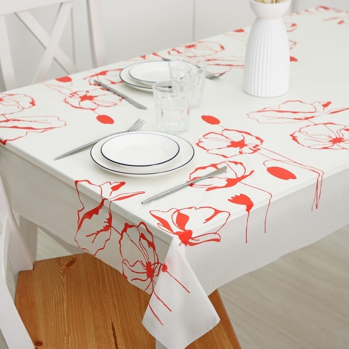 Скатерть без основы одноразовая «Маки», 110×220 см, МИКС Скатерть без основы одноразовая «Маки», 110×220 см, МИКС